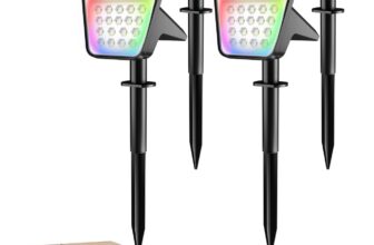 Philips 4 Packs Solar RGBW Spot Lights Outdoor, 18 LED Solar Powered Landscape Lights, 9 Lighting Modes Color-Changing Dusk to Dawn Waterproof Pathway Spotlights for Garden Trees Halloween Christmas