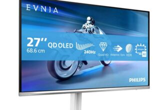 Philips Evnia 27M2N6501L 27 inch WQHD Gaming Monitor, 240Hz, QD-OLED, 0.03ms GtG, HDR10, G-Sync, (1440p HDMI 2×2.1 DP 1×1.4 USB Hub) White