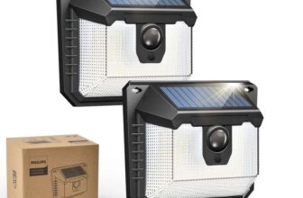 Philips Outdoor Solar Lights with Motion Sensor, 120 LED Solar Security Wall Lights, 2 Pack – Sold by Favourline-UK / FBA