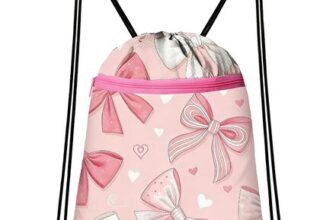 Pink Bow Drawstring Bag, Waterproof