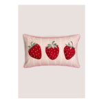 Pink Strawberry Embroidered Cushion