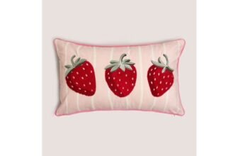 Pink Strawberry Embroidered Cushion