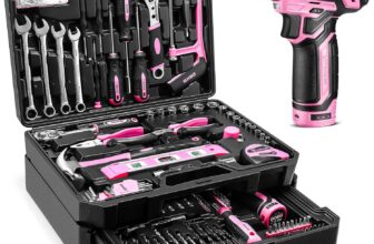 Pink Tool Kit Box Drill Set: DEKO 238 Pieces Home Mechanic Toolbox with 12V Power Cordless Drill Hand Repair Tools Sets Combo Kits Storage Organizer Drawer Case for Women