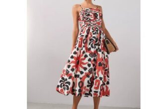 Pintuck Detail Puffball Midi Dress – Print