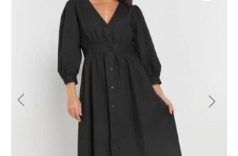 PixieGirl Petite Black Button Midi Dress