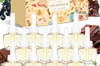 Plug-In Air Freshener Refills – 12 x 19ml in Black Currant, Wool Blanket, Hot Chocolate Scented Diffuser Refills for Bedroom, Living Room & Hallway, Compatible with Air Wick & Glade Plugin