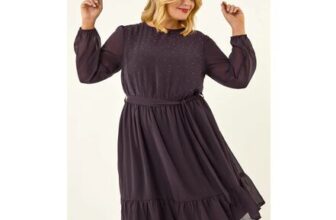 Plum Curve Hotfix Tie Waist Dress