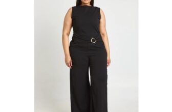Plus Belted Gold Trim Detail Wide Leg Jumpsuit