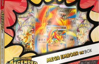 Pokémon TCG: Mega Evolution Ascended Heroes Emboar ex Box, 1 Foil Promo Card, 1 Oversize Lenticular Card and 4 Booster Packs – Invite Only