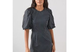 Polka Dot Puff Sleeve Mini Dress – Black/White