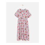 Pomegranate Print V-Neck Puff Sleeve Midi Dress