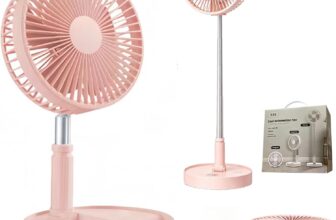 Portable Standing Fan, Foldable Telescopic Pedestal Fan with 7200mAh Battery, Rechargeable Floor Fan With 4 Speeds & 180 Tilt, Portable Fans Rechargeable for Bedroom, Home, Office and Travel (Pink)