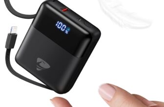Power Bank 10000mAh,22.5W PD Fast Charging Portable Charger Built-in 2 Cables,USB C Battery pack,Mini Powebank Charger for iPhone 17 16 15 14 13 12 Plus Pro Samsung iPad Small – Size (73x62x26.5mm)
