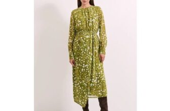 Principles Spot Pleat Neck Drape Midi Dress