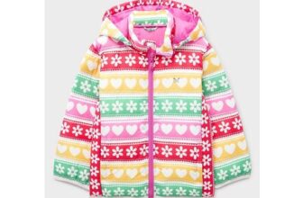 Printed Puffer Jacket in Rainbow Stripes