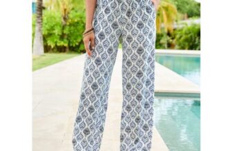 Printed Pull on Wide Leg Trousers