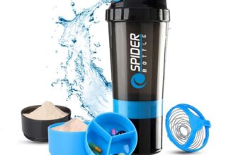 Protein Shaker Bottle 500ml With Extra Compartment – Gym Shaker Bottle For Men & Women – Blue / Green