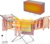 PurKeep Heated Clothes Airer with Cover – 18-Tube Electric Clothes Dryer, Foldable Heated Drying Rack for Indoor Use, Indoor Heated Drying Rack Suitable for Most Fabrics White