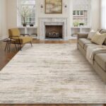 PureCozy Beige Rugs Living Room Rug 200x300cm Washable Non Slip Abstract Natural Neutral Modern Carpet Bedroom Bedside Kitchen Hall Lounge Low Pile Large Carpets