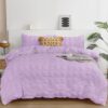Purple Seersucker Duvet Cover Double Size Pompom Tassels Design Bedding Set Textured Bedding Set with Zipper Closure (Purple, 200x200cm)