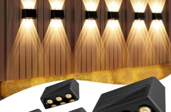 Quntis 6 Lens Large Up Down Solar Fence Lights Outdoor, 4Pack Warm White & RGB Wall Lights 13 Modes Auto Cycle, 12H Runtime IP65 Waterproof Led Solar Lights for Garden Patio Deck Courtyards Gate Step
