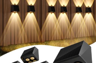 Quntis Solar Wall Light Outdoor, 4Pack Warm White & RGB Front Door Light, IP65 Waterproof Solar Fence Lights, Up Down Outside Lights for Wall Garden Porch Deck Stair Yard Backyard Pathway Black
