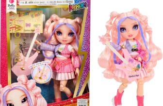 Rainbow High Junior High Rock Band – Bella, Pink – 23cm Fashion Doll with a Bass Guitar, Customise with Stickers, Posable, Cute Toys for Children Ages 4
