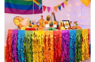 Rainbow Pride Table Skirts – Metallic Foil Fringe, 275cm X 75cm