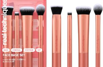 Real Techniques Face Base Makeup Brush Kit, For Concealer, Foundation, & Contour, Works With Liquid, Cream & Powder Products, Staples For Blending & Buffing, 4 Piece Set