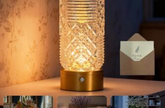 Rechargeable Bedside Lamp, Crystal Touch Table Lamp 3600mAh 15H Long Battery, 3 Color Dimmable Cordless Night Light for Bedroom Living Room, Copper Flower Vase Lamp