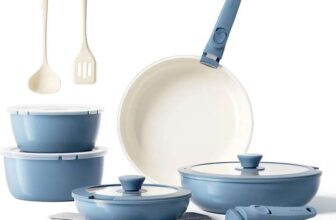 Redchef Ceramic Pots & Pans Set, 16 pcs Nonstick Cookware Set (Blue) W/Code
