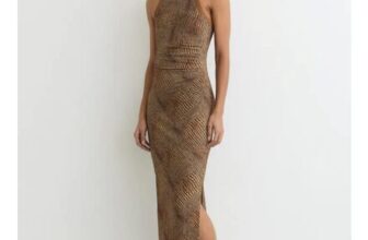 Reiss Snake-Print Brown Lola Jersey Racer Midi Dress