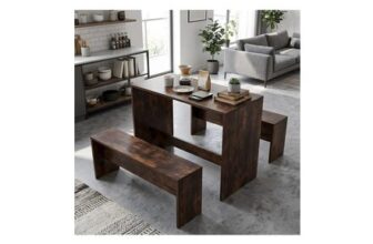 Retro Dining Table Set with 2 Stools