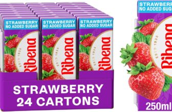 Ribena Strawberry Juice Drink Cartons – Multipack 24x250ml No Added Sugar Real Fruit Rich In Vitamin C No Artificial Colours or flavours Perfect For On The Go