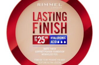 Rimmel Lasting Finish 25 HR Compact Foundation 002 Pearl, Matte Buildable Coverage, Powder-to-Cream, Anti-Pollution Shields, SPF 20, Hyaluronic Acid, Waterproof, Hides Imperfections