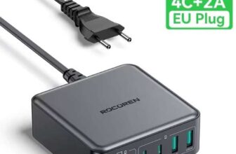 Rocoren 200W (Total Output) 6-in-1 GaN, PD Charger, C1 100W, C2 65W, (EU Plug) – With Code Sold By Rocoren Official Store