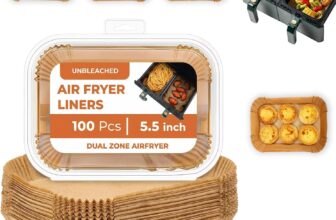 Roe Tenpo Air Fryer Liners, 100Pcs Disposable Baking Parchment Paper, Non-Stick & Greaseproof, Air Fryer Accessories for Ninja AF300UK AF400UK, Salter, Tower and Other Dual Zone Air Fryer