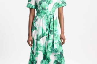 Rose Print Cotton Sateen Floral Woven Belted Maxi Shirt Dress – w/code