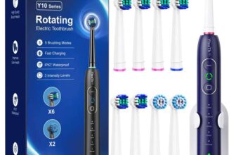 Rotating Electric Toothbrush with 8 Brush Heads for Adults and Kids, 3 Intensities 5 Modes, Wireless Wall Charging Station,
