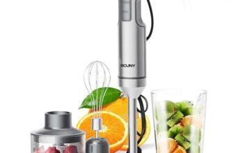 Rouny H1 4-in-1 Powerful Stainless Steel Hand Immersion Blender 1200W with 500ml Chopper, Whisk & 700ml Beaker