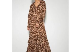 Rowena Leopard Print Ruffle Dress Brown