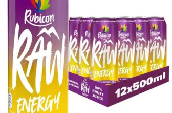 Rubicon RAW 12 Pack Pineapple & Passion 500ml Energy Drink, 20% Real Fruit Juice, High caffeine with B-Vitamins, Ginseng & Guarana,
