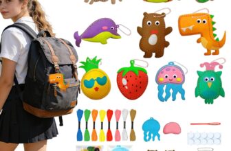 Rusokufo 10-Piece Summer Felt Sewing Kit for Kids, Craft Set Featuring Sea and Fruit Animals, Beginner-Friendly with Stuffing and Plastic Needles, Plush Felt Pendant for