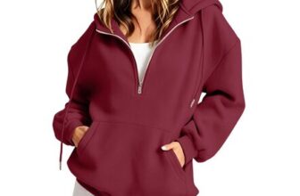SLNLUYK Womens Oversized Zip Hoodie with Pockets, Wine