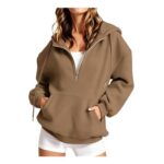 SLNLUYK Womens Zipped Hoodie, Oversized, Khaki, Pockets