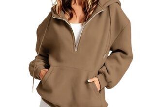 SLNLUYK Womens Zipped Hoodie, Oversized, Khaki, Pockets
