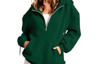 SLNLUYK Womens Zipped Hoodies Oversized, Pockets, Blackish Green