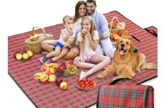 SOMIYAMI Tartan Waterproof Picnic Blanket with Carrying Handle 150x200cm Red