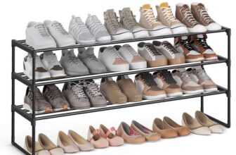 SONGMICS 3-Tier Shoe Rack, Shoe Storage Organiser, Fits 20 to 24 Pairs, 30 x 117 x 55 cm, Black SONGMICS HOME UK / FBA