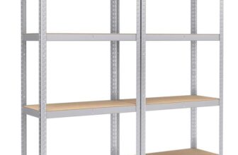 SONGMICS 4-Tier Shelving Units, Set of 2 Steel Shelving Unit for Storage, Boltless Assembly, for Garage, Shed